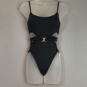 Vitamin A Luxe Link Belted One-Piece Swimsuit in black ,NWT Size S?